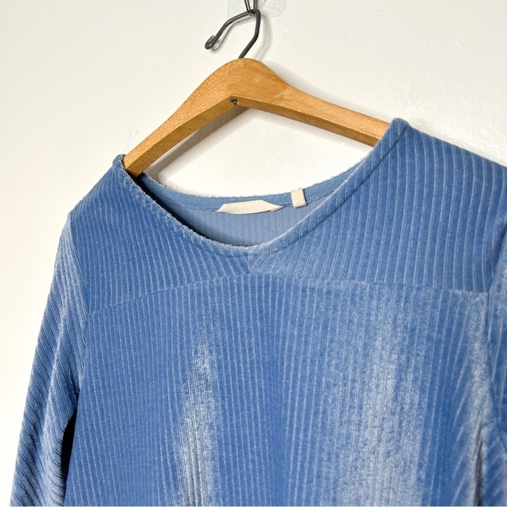 Soft Surroundings Lucy Luxe Top Blue Ribbed Velvet Long Sleeve‎ Top Small S - Picture 3 of 8